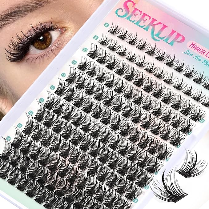 Lash Clusters Wispy Manga Lash Clusters C Curl Lightweight Spiky Doll Anime Eyelash Extensions 8-16MM Mixed 144Pcs Doe eyed Individual Lashes with Spikes for DIY at Home (Hibiscus)