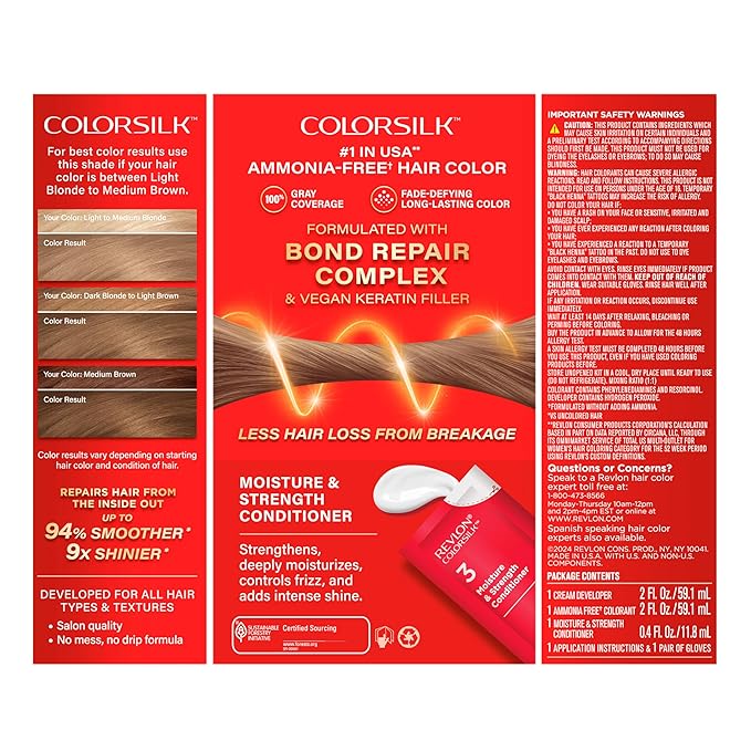 Revlon ColorSilk with Bond Repair Complex, Blonde Permanent Hair Color, 100% Gray Coverage, Ammonia Free Hair Dye, Vegan Keratin, 60 Dark Ash Blonde (Pack of 3)