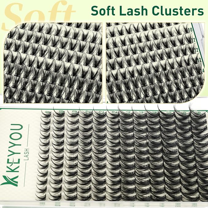 KEYYOULASH Lash Clusters Manga Lash Extension D Curl 144pcs 8-18mm Wispy Eyelash Clusters Natural Volume Eyelash Extensions Individual Lashes DIY at Home(KY08,D-8-18MIX)