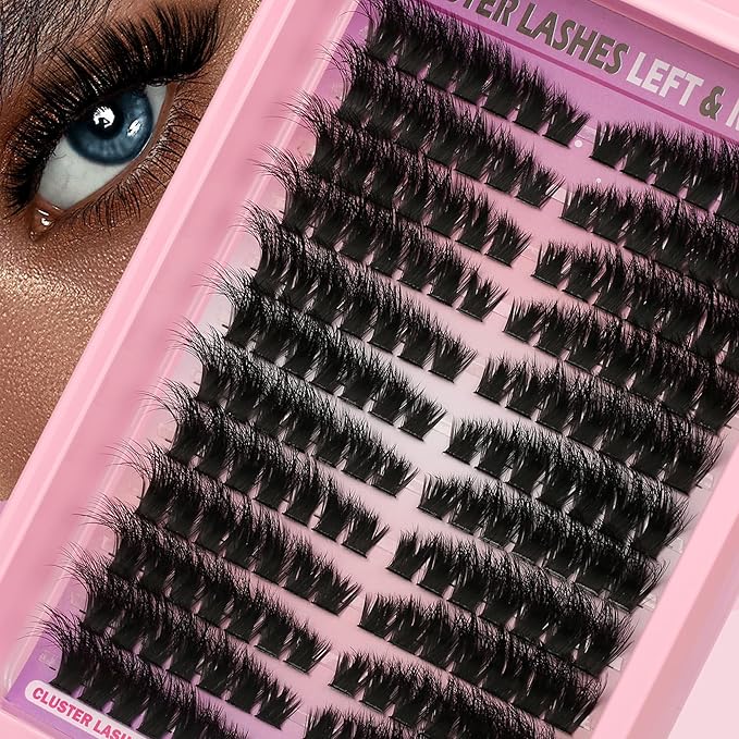 Lash Clusters Natural Wispy Eyelash Clusters C Curl Left&Right Cluster Eyelashes Extensions 120P Cluster Lashes DIY Individual Lash Extension Thin Band Cat Eye Lashes at Home