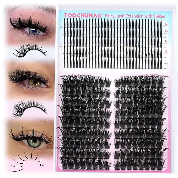 TOOCHUNAG Lash Clusters 100D Spikes Thick Eyelash Clusters 304pcs Volume Cluster Eyelash Extensions 13-21mm Wispy Individual Lashes Spikes for DIY Professional Lash Extension at Home