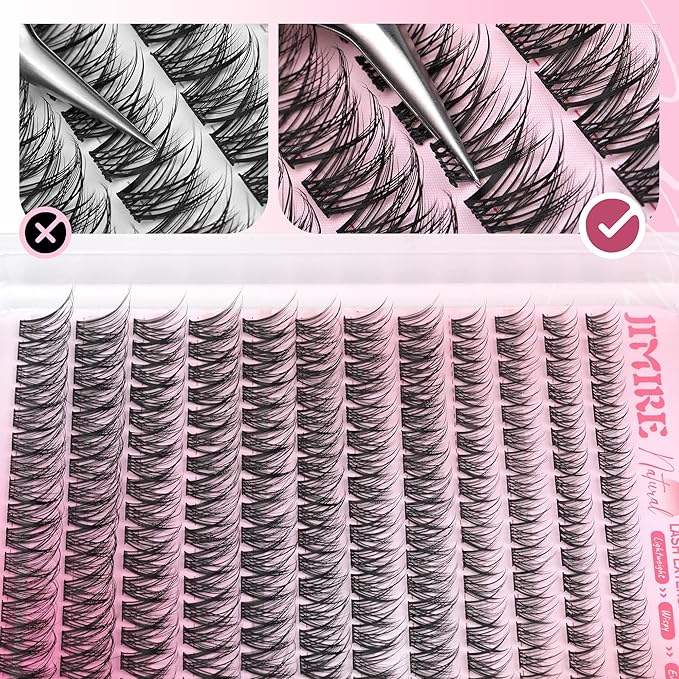 Wispy Lash Clusters Kit Natural Fairy Eyelash Clusters 8-16MM C Curly DIY Lash Extension Kit with Lash Bond and Seal and Tweezers Thin Band Fluffy Individual Lashes Clusters 192Pcs Pack by JIMIRE