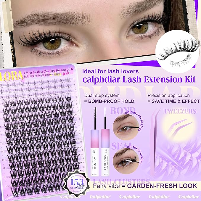 Flora Lash Clusters Kit Wispy Eyelash Extension Kit Natural Eyelash Clusters with Bottom Lashes 6-18mm Cluster Eyelash Extensions C Curly Individual Lashes Clusters Kit by calphdiar