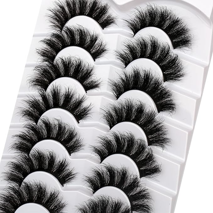 Pooplunch False Eyelashes Cat Eye Lash Volume Wispy Dramatic Fake Eyelash 8D Faux Mink Strip Lashes 7 Pairs Pack