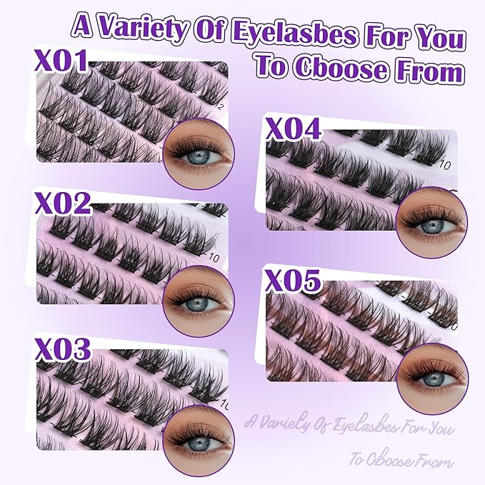 JoMay Self Adhesive Eyelashes, Press on Lashes No Glue Needed, Glueless Lashes Pre-Glued Natural Cluster Extension Kit D Curl For Beginners, No Sticky Residue 1 Step DIY 96PCS 10-16mm X01-X03