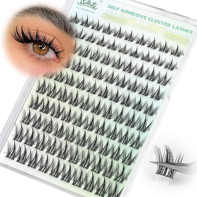 Self Adhesive Eyelashes Manga Lash Clusters 10MM-16MM No Glue Needed Eyelash Clusters Wispy Self Adhesive Lash Extensions Spiky Pre Glued Eyelash Extensions 100Pcs