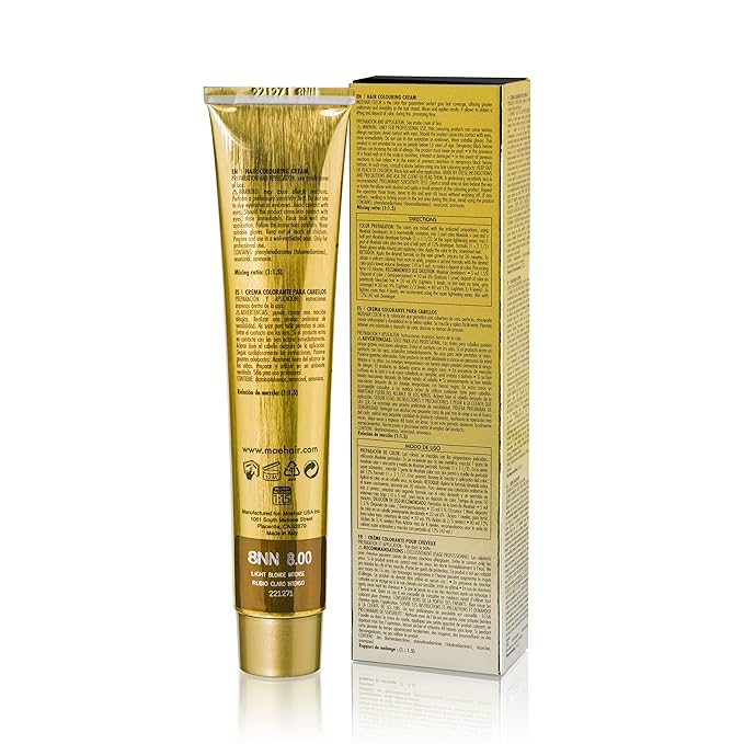 MOEHAIR 8NN Permanent Hair Color (Light Blonde Intense) | Hair Color for 100% Gray Coverage | Infused with Keratin | Adds Shines & Smoothens Hair | Non-Drippy | Double Pigmented (3.38 Fl. Oz)