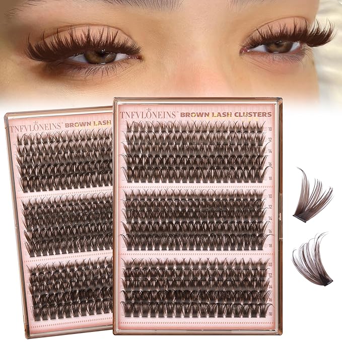 Brown Lash Clusters Wispy Cluster Eyelash Extensions D-curly Eyelash Clusters with Spikes Dark Brown Individual Lashes Manga Fairy Lash Extension by TNFVLONEINS (Brown,10-18MM,3 Styles)