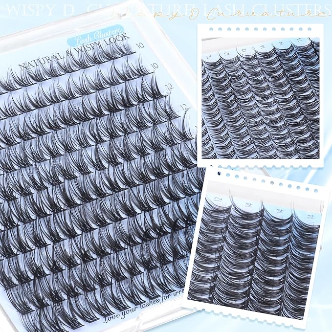 Natural Lash Clusters Wispy Eyelash Clusters 160 pcs Individual Lashes D Curvature Wispy 10-16 mm Cluster Eyelash Extensions DIY Eyelash Extension with Thin Lash Band