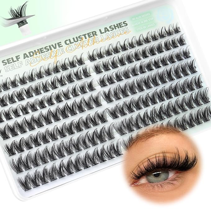 Self Adhesive Eyelash Clusters 168Pcs No Glue Lash Clusters Pre-glued Wispy Lash Extensions Self Adhesive Eyelashes Extensions Press on Individual Lash Extensions 10MM-16MM