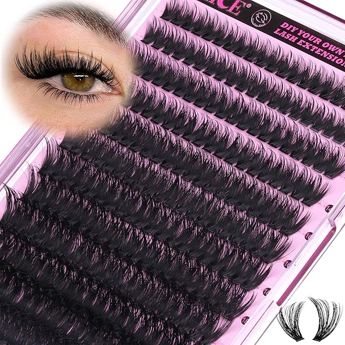 ALICE Eyelash Clusters Spiky Volume Lash Clusters Cluster Eyelash Extensions Fluffier Wispy 100D 240pcs 12-22mm CC- Curly Individual Lashes Fairy Salon Lash Extensions DIY at Home