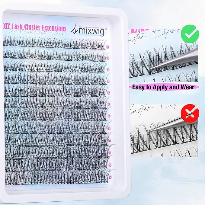 Individual Lashes Clusters Natural Lash Extensions 10-16 MM Wispy Eyelash Clusters 144 pcs Eyelash Extension C-Curly Lash Extensions by Lvmixwig