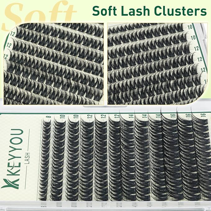 KEYYOULASH Lash ClustersThick Volume Eyelash Clusters D Curl 144pcs Manga Eyelash Clusters Thin Band Lashes Clusters for Beginner DIY Cluster Eyelash Extensions at Home(KY04-8-18MIX)