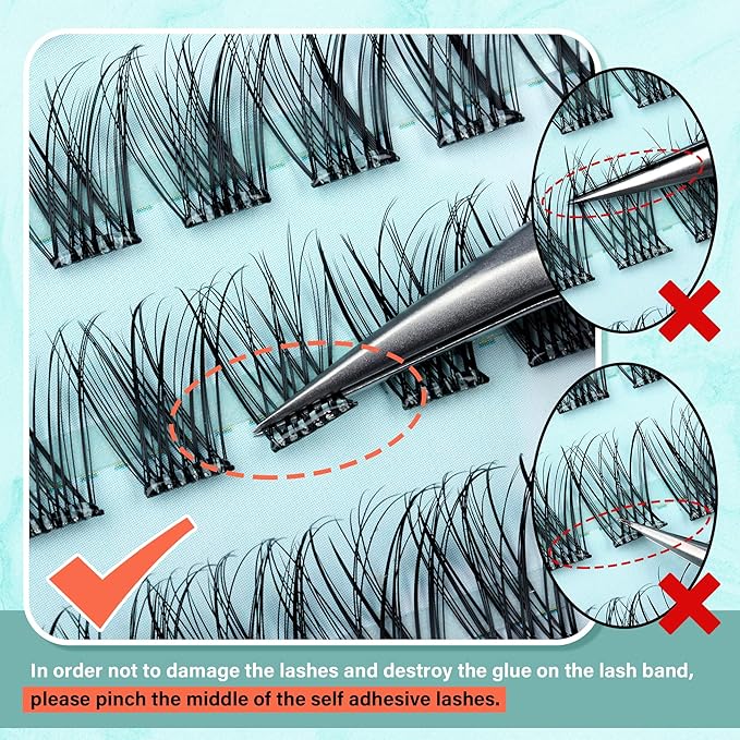 Zegaine Self Adhesive Eyelashes Natural Self Adhesive Lash Clusters Wispy Pre Glued Lashes Natural Look Cluster Eyelash Extensions C-Curly Glueless Lash Clusters Reusable No Glue Needed 10-16MM 120Pcs