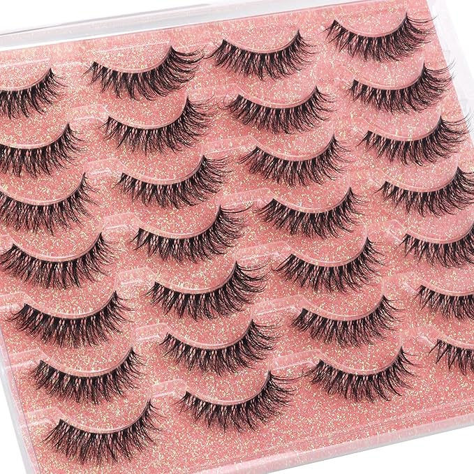 Kiromiro Lashes Wispy False Eyelashes Natural Look 14mm Clear Band Lashes Faux Mink Lashes Cat Eye Short Natural Fake Lashes Pack 14 Pairs