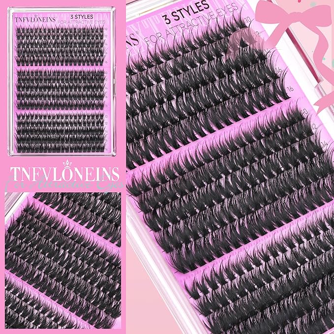 TNFVLONEINS Fairy Lash Clusters Wispy Cluster Eyelash Extensions Natural Eyelash Clusters 3 Styles Individual Lashes Clusters DIY Lash Extension Spiky Lash Cluster (300pcs 3Styles)