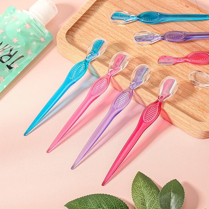 Honoson 16 Pcs Eyebrow Razor for Women Small Face Razors Shaver Trimmer Facial Hair Removal Eyebrow Shaper with Stainless Steel Blade Safety Cover for Peach Fuzz Lip Dermaplaning Tool, 4 Colors
