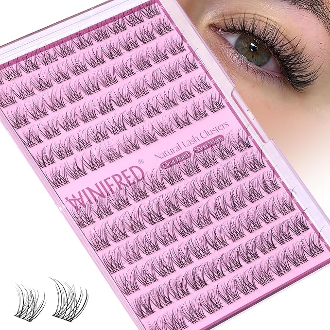 Winifred Natural Lash Clusters Wispy Eyelash Clusters 10-12mm Lashes Clusters C Curly Cluster Eyelash Extensions Clear Band Short Individual Lashes Natural Look Lash Extension