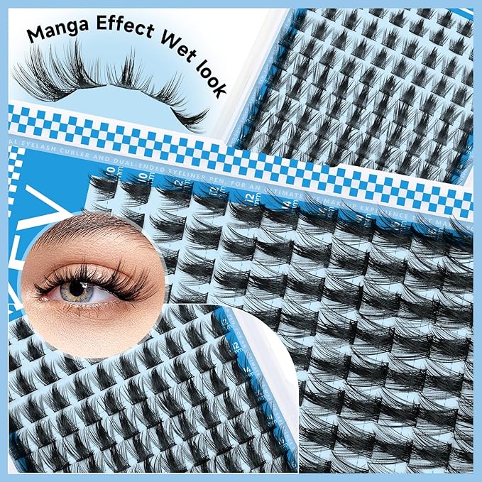 Manga Lash Clusters Kit 10-18mix Spiky Fairy Lash Clusters Kit Invisible Ultra-Thin Band Manga Lashes Eyelash Clusters Kit With Lash Bond And Seal DIY at Home(Fairy02 Kit)
