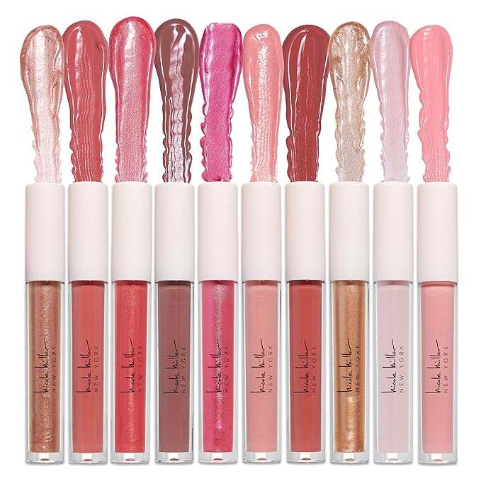 Nicole Miller 10 PC Full-Size 3.5ml Each Multicolor Lip Gloss Set - Vibrant Shades for Alluring Beauty