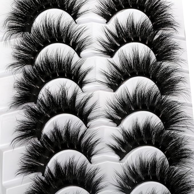 Pooplunch Cat Eye Look Dramatic False Eyelashes Extension Volume Thick 20MM Long Wispy 8D Soft Faux Mink Lash Fake Eyelashes Strips 7 Pairs Pack