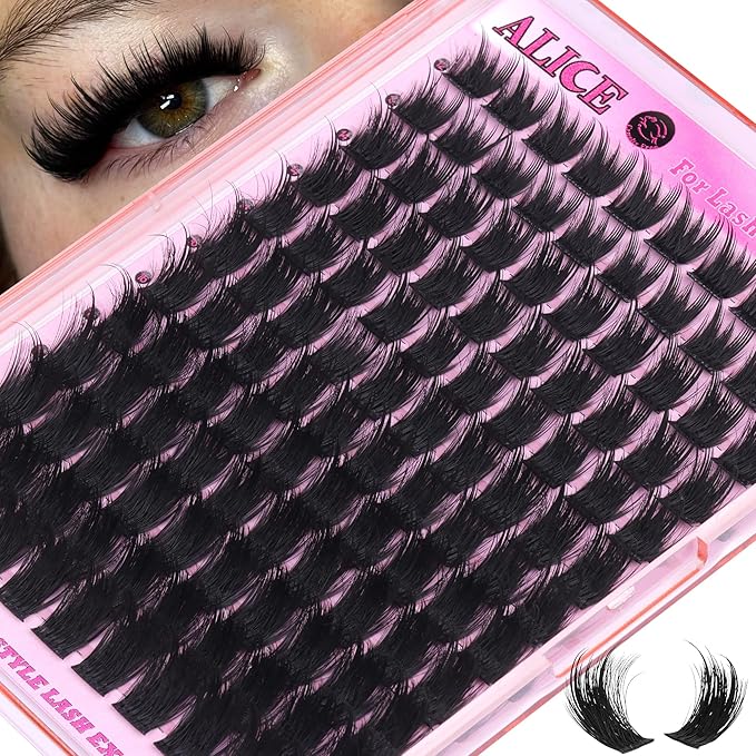ALICE Lash Clusters Thick Volume Eyelash Clusters with Spikes Wispy Cluster Eyelash Extensions 12-20mm Fluffier Dramatic Individual Lashes Thin Band Lash Extensions Salon DIY at Home
