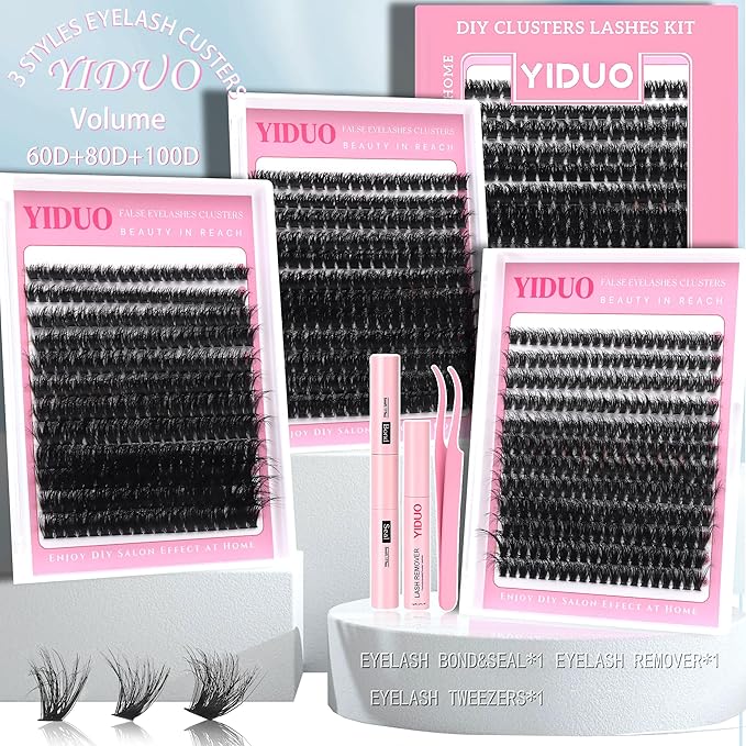 Volume Lashes Cluster Kit 60D+80D+100D Clusters Lash Eyelashes Kit 696Pcs Bulk Packs, D Curl Wispy 10-18mm DIY Individual Eyelash Extensions Wholesale Combo Pack with Glue|Tweezers|Removers