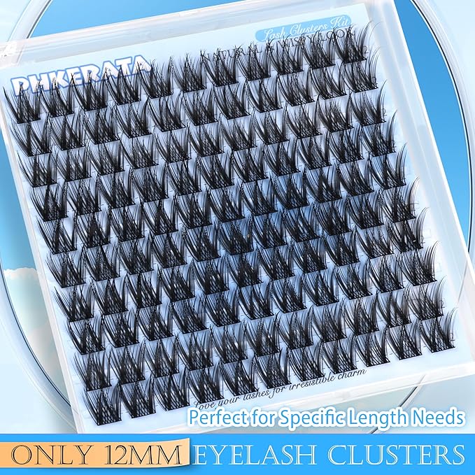 12mm Wispy Lash Clusters Natural Cluster Eyelash Extensions DIY Individual Lashes C Curvature Eyelash Clusters for Daily Wear with Soft Lash Band