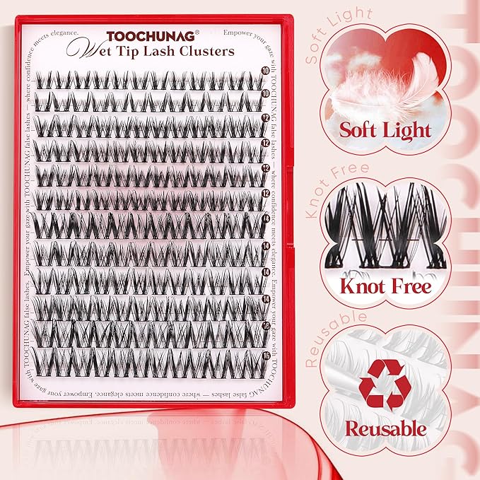 Manga Lash Clusters Wispy Cluster Eyelash Extensions Natural Lashes Clusters 144pcs 10-16mm DIY Eyelash Clusters Soft Individual Lashes Extension with Thin Band by TOOCHUNAG