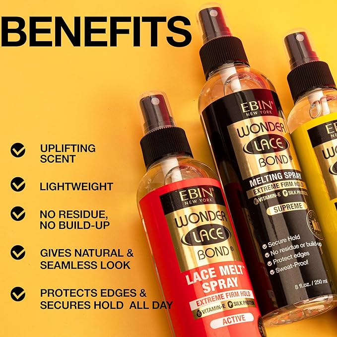 EBIN NEW YORK Wonder Lace Bond Lace Melt Spray - Extreme Firm Hold (Supreme) | Flawless,Natural, and Seamleass finish, No Reside, Long Lasting Formula with Protecting Edges, Perfect for wigs 3pack