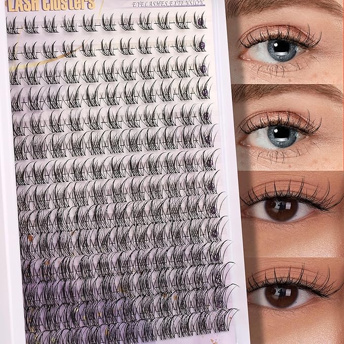 D Curl Lash Clusters Extensions 154 Pcs Individual Eye lash Clusters Natural Cluster Eyelash Lashes Wispy Clusters Lashes Makeup at Home - DIY Lash Extension Kit for Self Application Mix