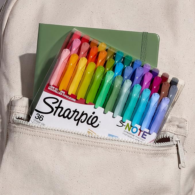 Sharpie S-Note Creative Markers Pastel Highlighters Art Marker Set Assorted Colors Chisel Tip 36 Count