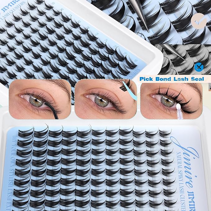 JIMIRE Fairy Lash Clusters Wispy Cluster Eyelash Extensions Manga Eyelash Clusters with Spikes 10-16MM Anime Cluster Lashes C-Curly Individual Lashes 110Pcs DIY Anime Lash Extensions at Home
