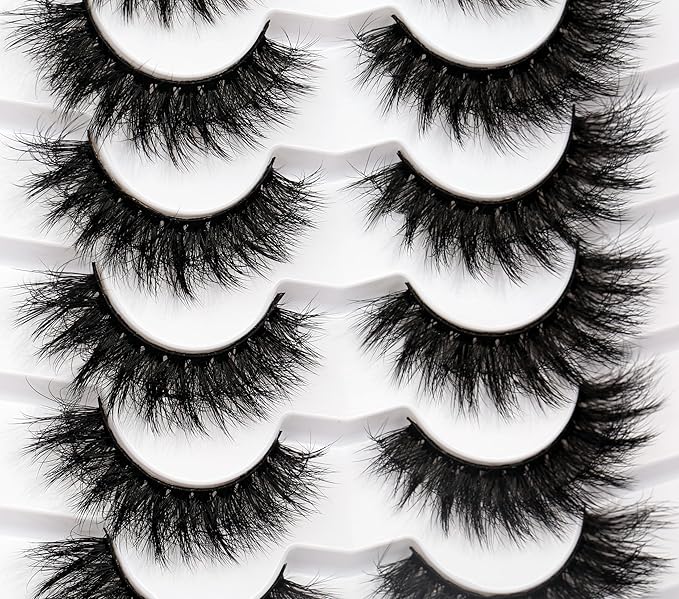 Pooplunch False Eyelashes Cat Eye Lash Volume Crossed Fake Eyelashes Thick Dramatic 8D Faux Mink Lashes Strips 7 Pairs Pack