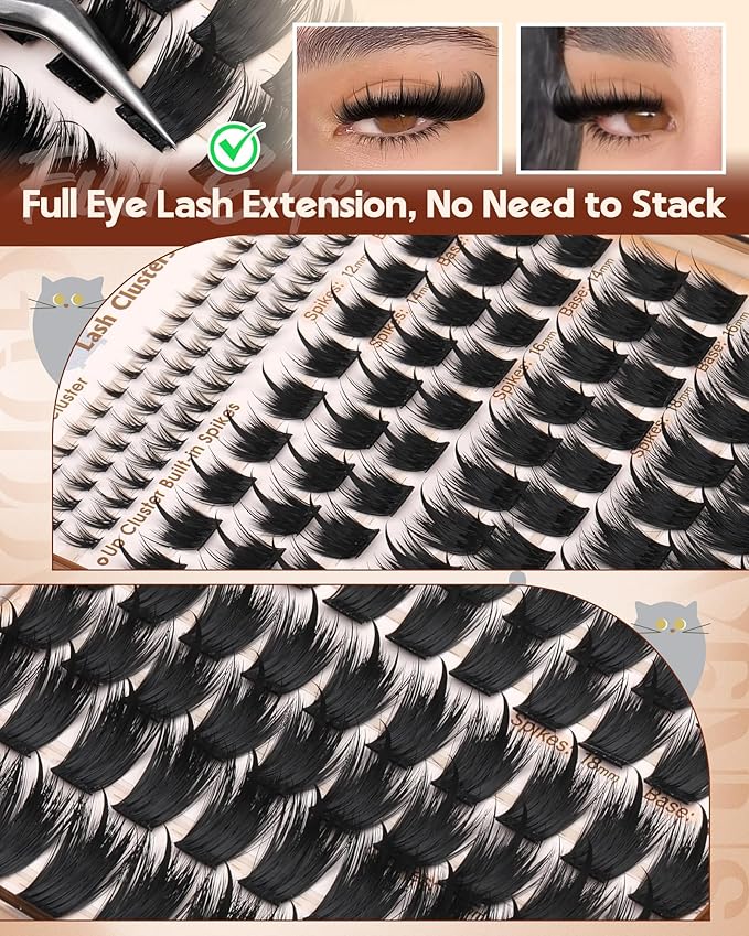 Volume Manga Lash Clusters with Spikes 300D Fairy Wispy Eyelashes Clusters Bottom Lashes Clusters Waterproof Anime Cluster Eyelash Extensions D Curl Full Eye Lash Extension
