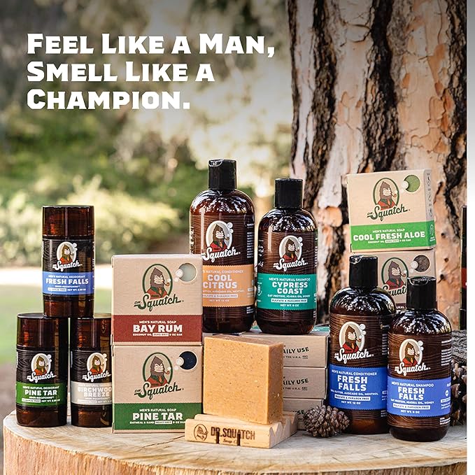 Dr. Squatch Natural Bar Soap for Men - Cold Process Soap with No Harsh Chemicals - Pine Tar, Wood Barrel Bourbon, Birchwood Breeze, Spearmint Basil & Eucalyptus Greek Yogurt (5 oz, 5-Pack)