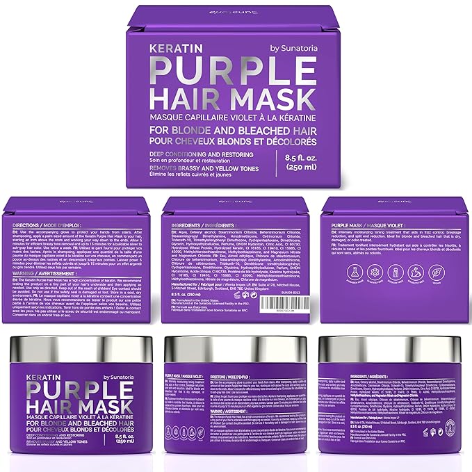 SUNATORIA New Keratin Purple Hair Mask - Blonde Hair Purple Toner - Repair & Nourishment Treatment For Bleached, Brassy Hair Color Corrector - Deep Conditioner For Color Treated Locks