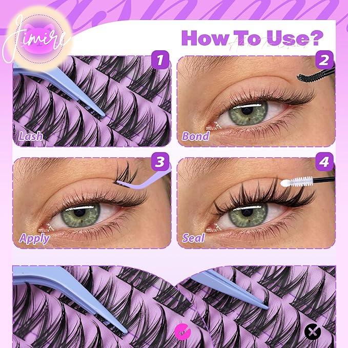 JIMIRE Manga Lash Clusters Kit Wispy Eyelash Clusters Kit Natural Look 10-14MM Fairy Cluster Eyelash Extensions with Spiky 110Pcs Manga Lash Extension Kit with Bond and Seal Lash Glue