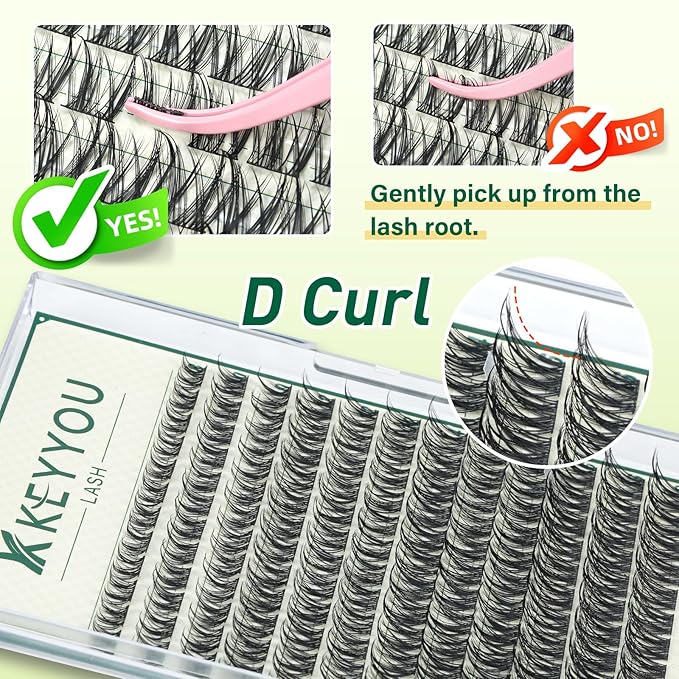 KEYYOULASH Lash Clusters Natural&Wispy Eyelash Clusters D Curl 144pcs Fluffy Eyelash Clusters Thin Band Lashes Clusters for Beginner DIY Cluster Eyelash Extensions at Home(KY03-8-18MIX)