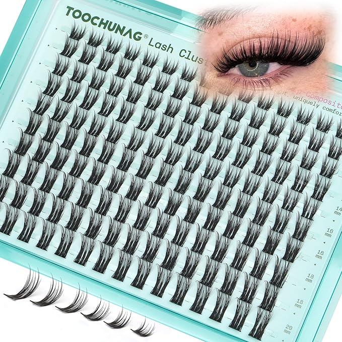 Wispy Lash Clusters Kit Natural Eyelash Clusters Kit 10-20mm Volume Individual Lashes Extension Kit 150pcs D Curly Soft Lightweight Cluster Eyelash Extensions with Lash Bond and Seal by TOOCHUNAG