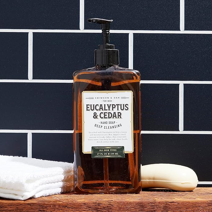 Body Prescriptions Crimson & Oak Men's Deep Cleansing Hand Soap with Pump Dispenser, 17 Fl Oz (Pack of 1), Eucalyptus & Cedar