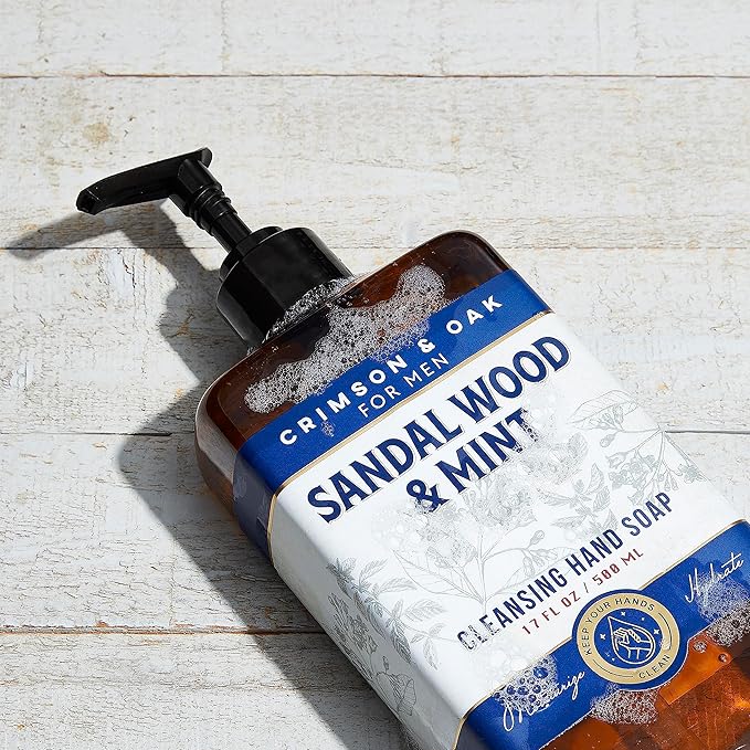 Body Prescriptions Crimson & Oak Men's Deep Cleansing Hand Soap with Pump Dispenser, 17 Fl Oz (Pack of 1), Sandalwood and Mint