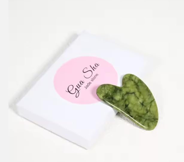 BelleVita Jade Roller & Gua Sha Set- Natural Facial Massage Tool for Lymphatic Drainage, Anti Aging and Glowing Skin Cooling Greenstone, Face and Neck Skin Care Set.