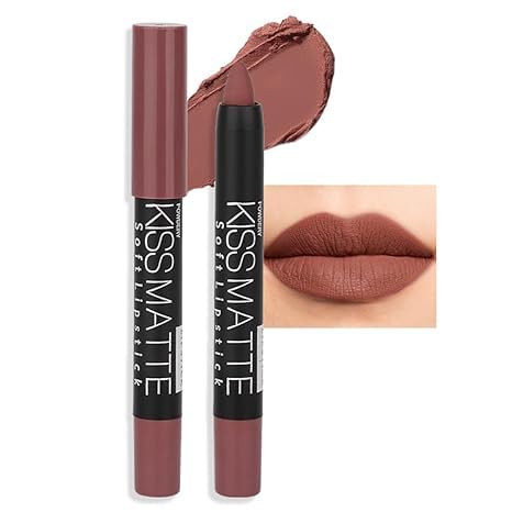 Generic Deep Dark Red Matte Lipstick and Lip Crayon Liner Pencil Pen Set for Women Lip Stain Long Lasting Waterproof labiales (1, 1Pcs 08# Dark Brown)