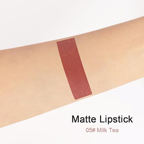 Generic Deep Dark Red Matte Lipstick and Lip Crayon Liner Pencil Pen Set for Women Lip Stain Long Lasting Waterproof labiales (1, 1Pcs 05# Nude Beige)