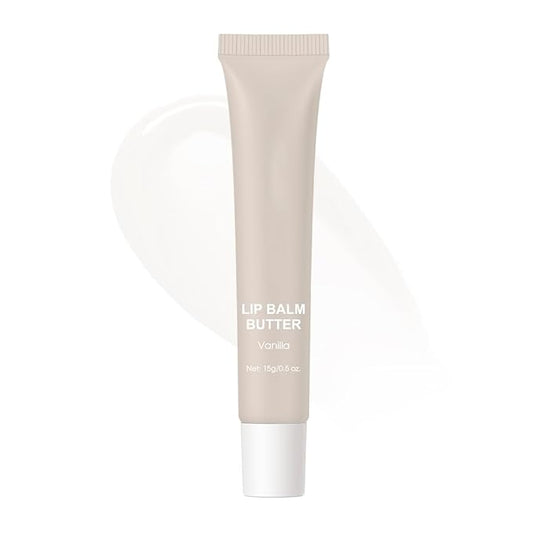 4 Flavors Lip Glossy Butter Balm Lip Tint Hydrating Lip Gloss, Soothes & Softens Dry Lips High Shine Nude Color Nourishing Lip Care Finish (01# Vanilla, 0.5oz)