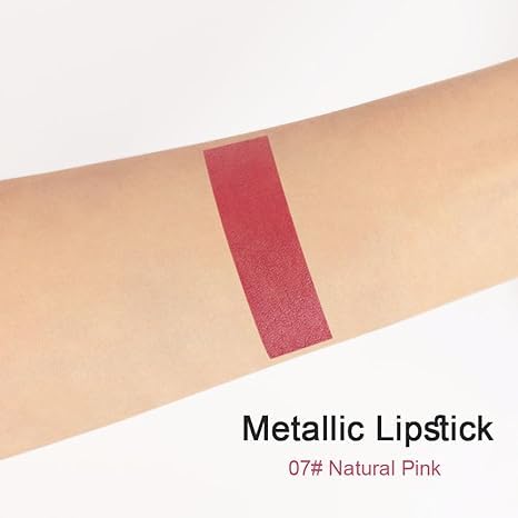 Generic Deep Dark Red Matte Lipstick and Lip Crayon Liner Pencil Pen Set for Women Lip Stain Long Lasting Waterproof labiales (1, 1Pcs 07# Natural Pink Metallic)