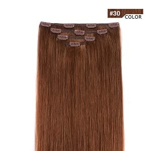 22" Hair Extensions Clip in Human Hair for Women - Silky Straight Remy Real Long Human Hair Clip on 90grams 4pieces Auburn #30 Color