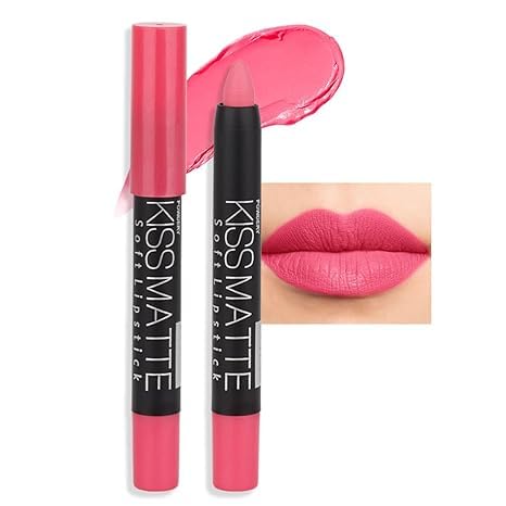 Generic Deep Dark Red Matte Lipstick and Lip Crayon Liner Pencil Pen Set for Women Lip Stain Long Lasting Waterproof labiales (1, 1Pcs 04# Pink)