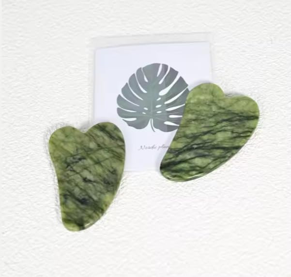 BelleVita Jade Roller & Gua Sha Set- Natural Facial Massage Tool for Lymphatic Drainage, Anti Aging and Glowing Skin Cooling Greenstone, Face and Neck Skin Care Set.